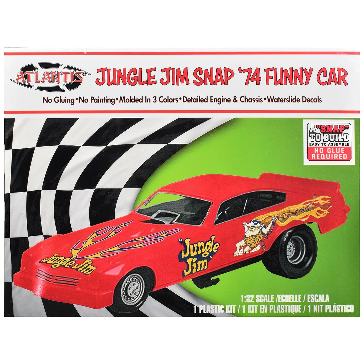 Atlantis Atlantis 1974 Funny Car "Jungle Jim" Snap-to-Build 1/32 Scale Hobby Collectible 36 Parts — product photo