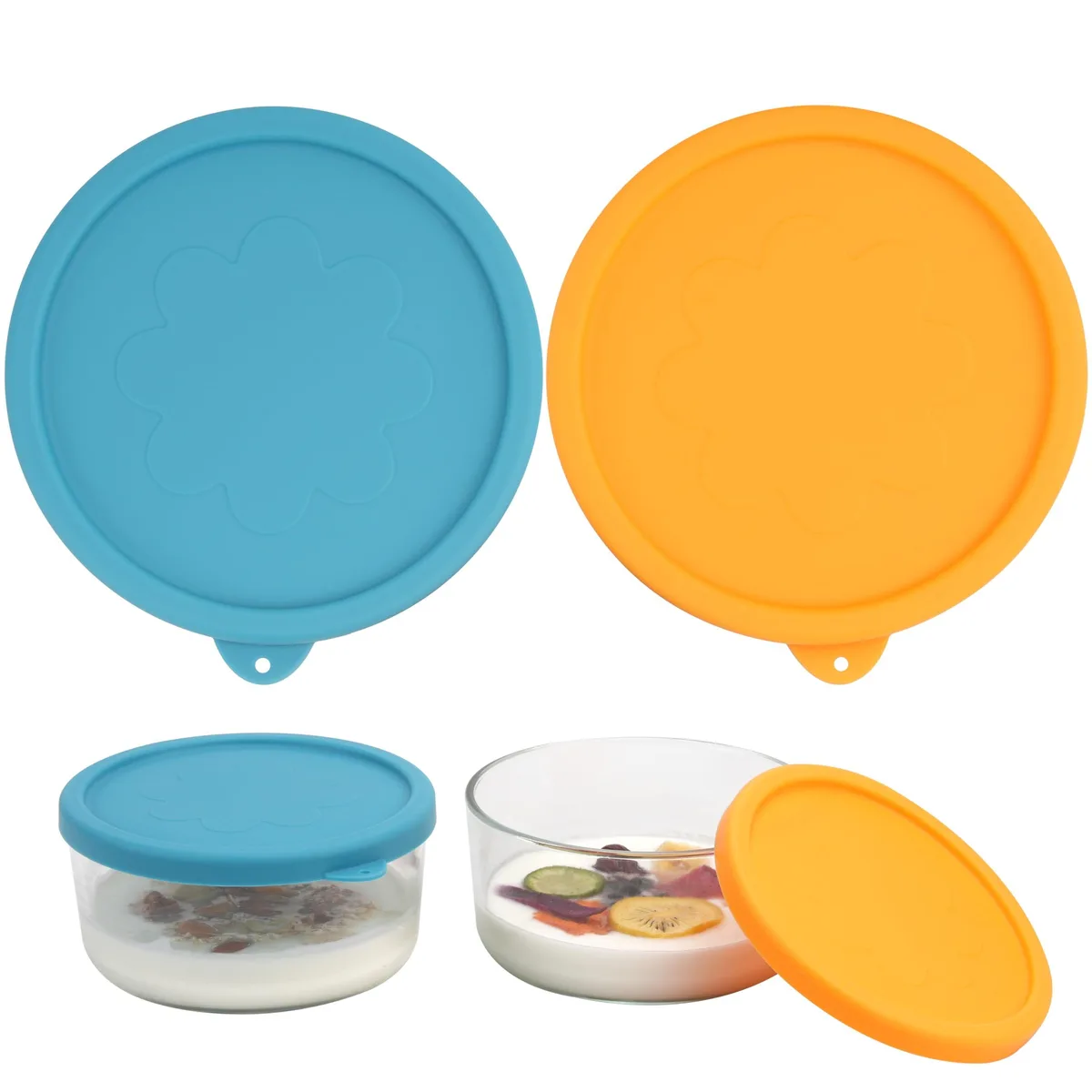 Two flexible silicone lids, smooth matte finish, stacked flat