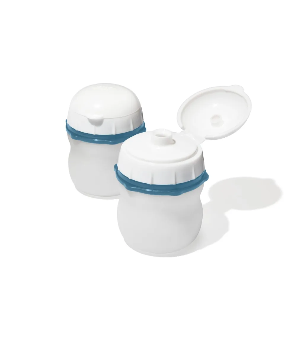 Two Ocean Blue silicone squeeze bottles with twist-off caps and wide bases