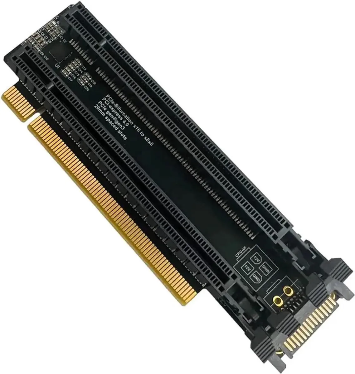 Vszerda Vszerda PCIe 4.0 x16 to x8x8 Split Card 20mm Spaced Slots CPU4P Power — product photo