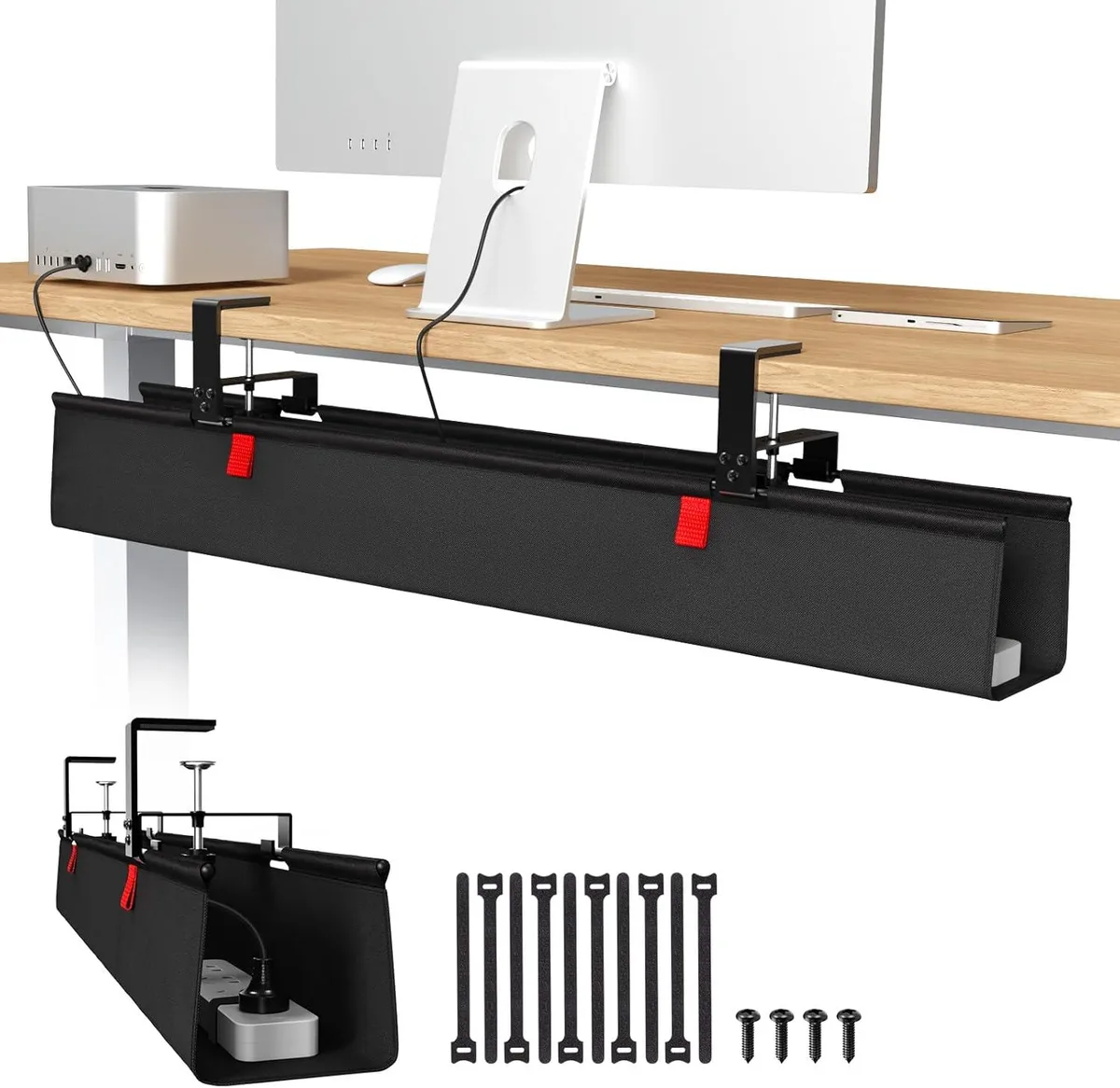 BFKK BFKK 36" Under Desk Cable Management Tray Clamp Screw Mount 600D Fabric Black — product photo