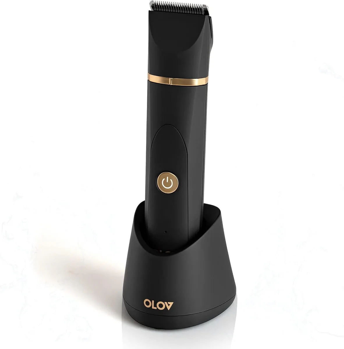 Black five-head body shaver with charging dock