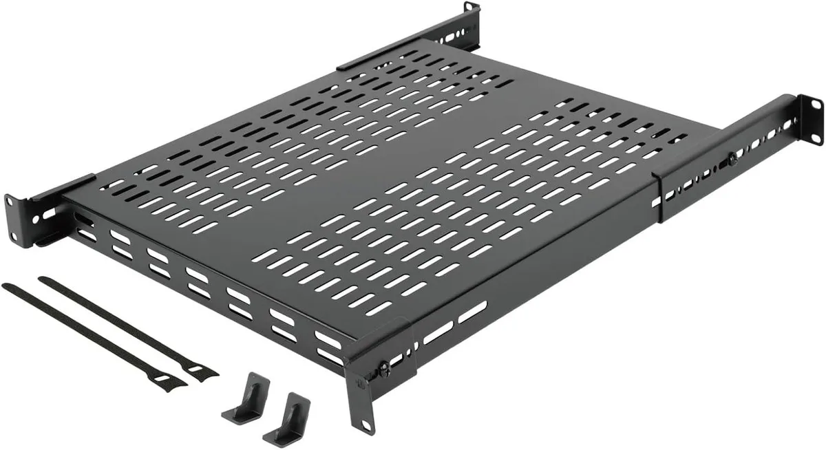 TAURKENAM TAURKENAM 1U 4-Post Vented Server Rack Shelf 21.7in Deep Adjustable 13.5-31.8in 242lbs Black — product photo