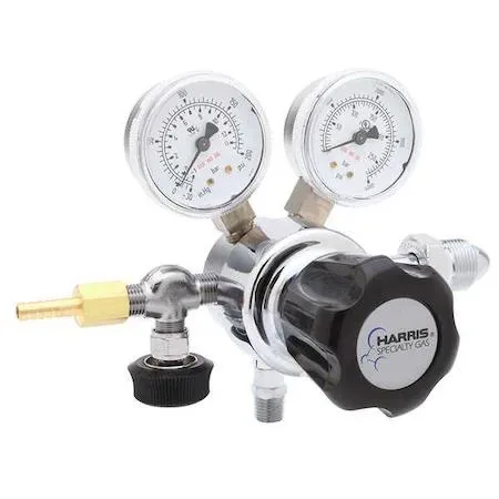 Brass chrome-plated CO2 regulator with dual gauges and control knob