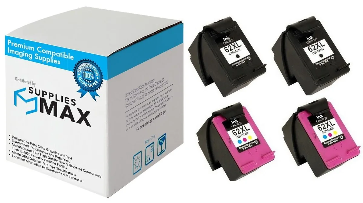 SuppliesMax SuppliesMax HP 62XL High Yield Inkjet Combo Pack 2 Black 2 Color — product photo
