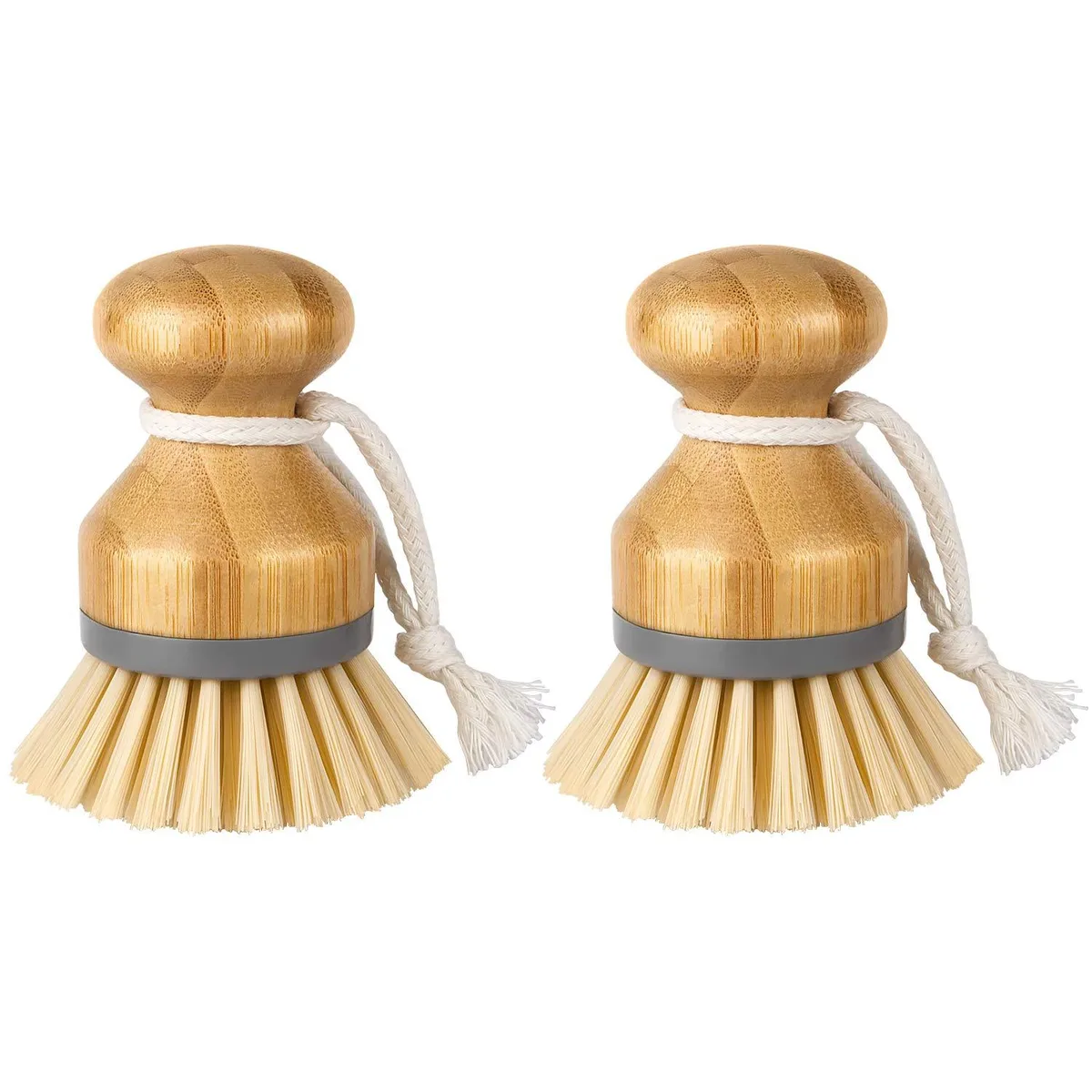 Two light bamboo palm brushes with pale bristles
