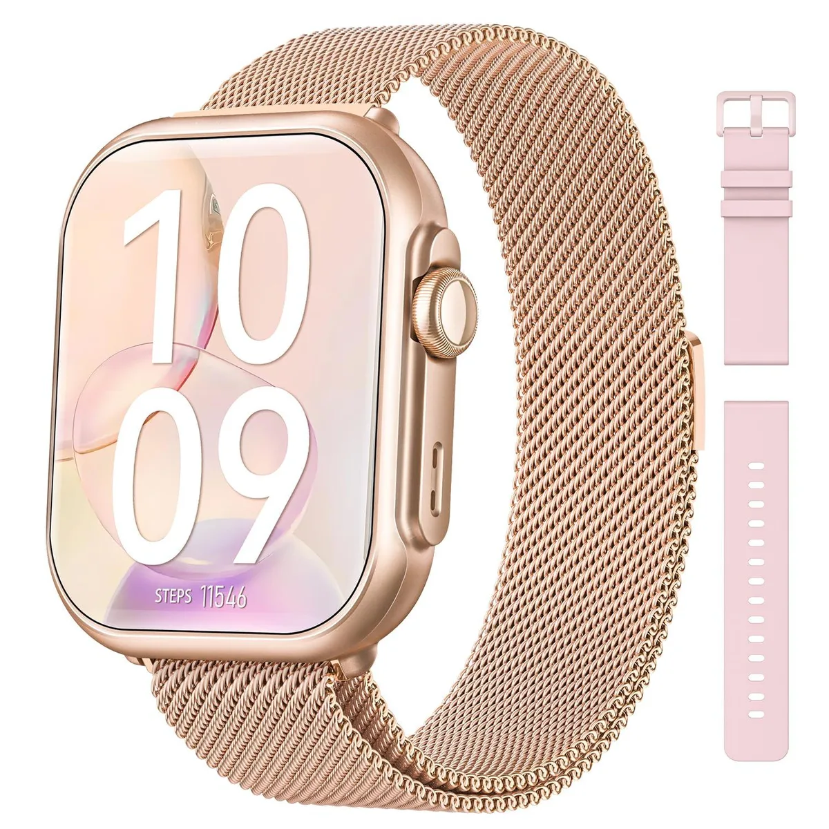  RUXINGX 1.85 inch Smart Watch Gold-Pink 30 Day Battery 120+ Sport Modes 2 Bands — product photo