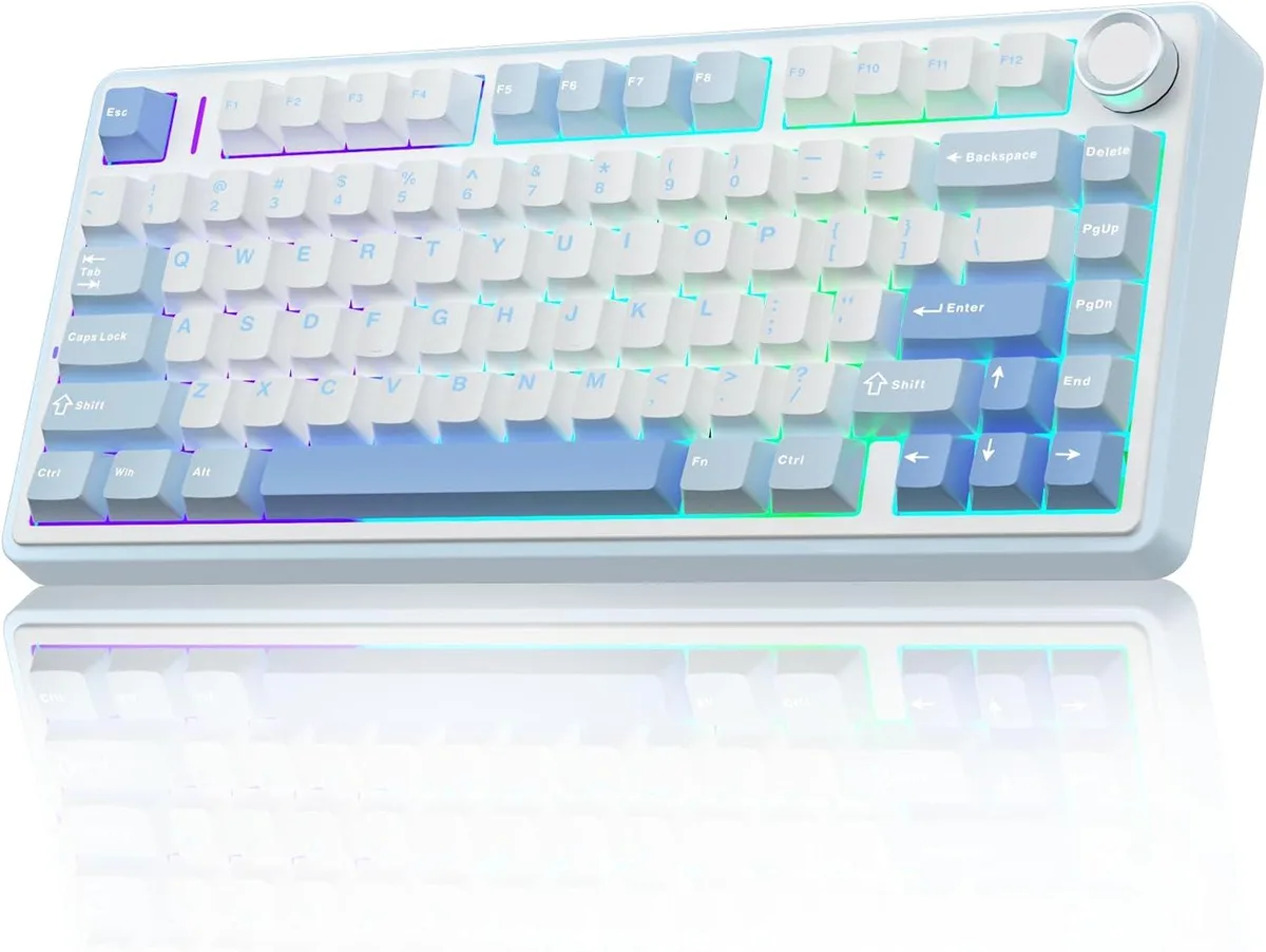 GCROWN GCROWN 75% Wireless Mechanical Gaming Keyboard Salt White Blue — product photo