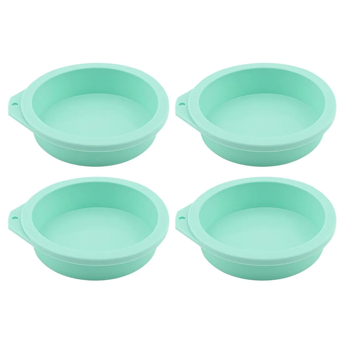 Four round green silicone baking moulds, 4 inch diameter