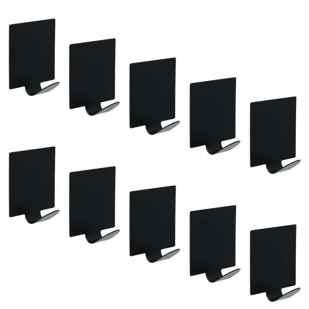 Single stainless steel coat hook with matte black finish and adhesive backing