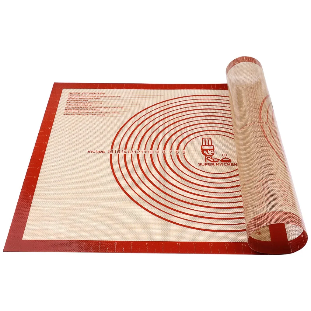 Red rectangular silicone baking mat with checkered surface and non-slip backing, 20 by 28 inches