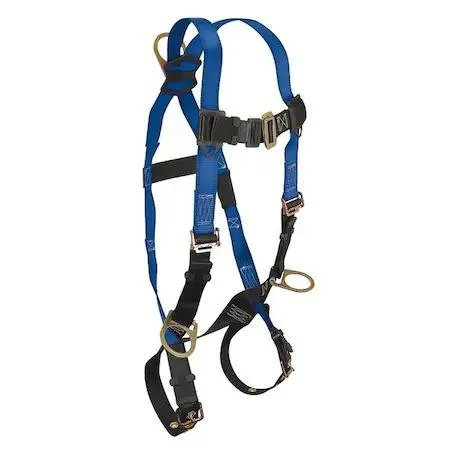 Blue polyester full-body safety harness vest style with steel D-rings