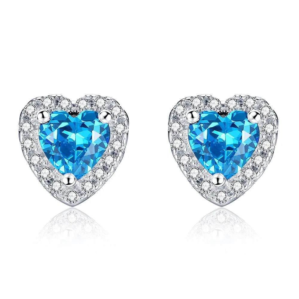 Mabella Fashion Mabella Fashion Sterling Silver Heart Cut Simulated Blue Topaz Stud Earrings 0.5ct 925 — product photo