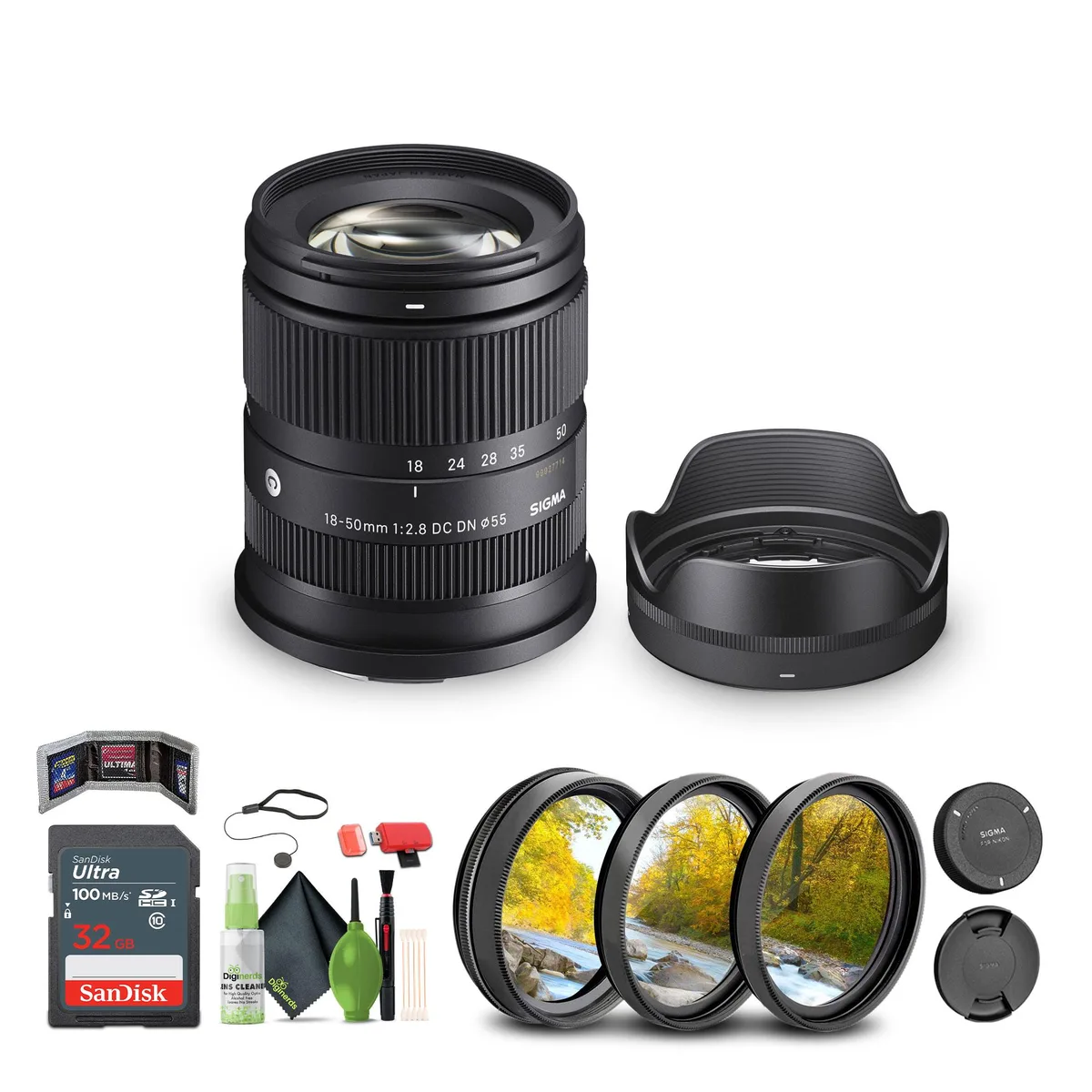 SIGMA SIGMA 18-50mm f/2.8 DC DN Contemporary L-Mount Lens Bundle with 32GB Card, Filters, Case and Accessories — product photo