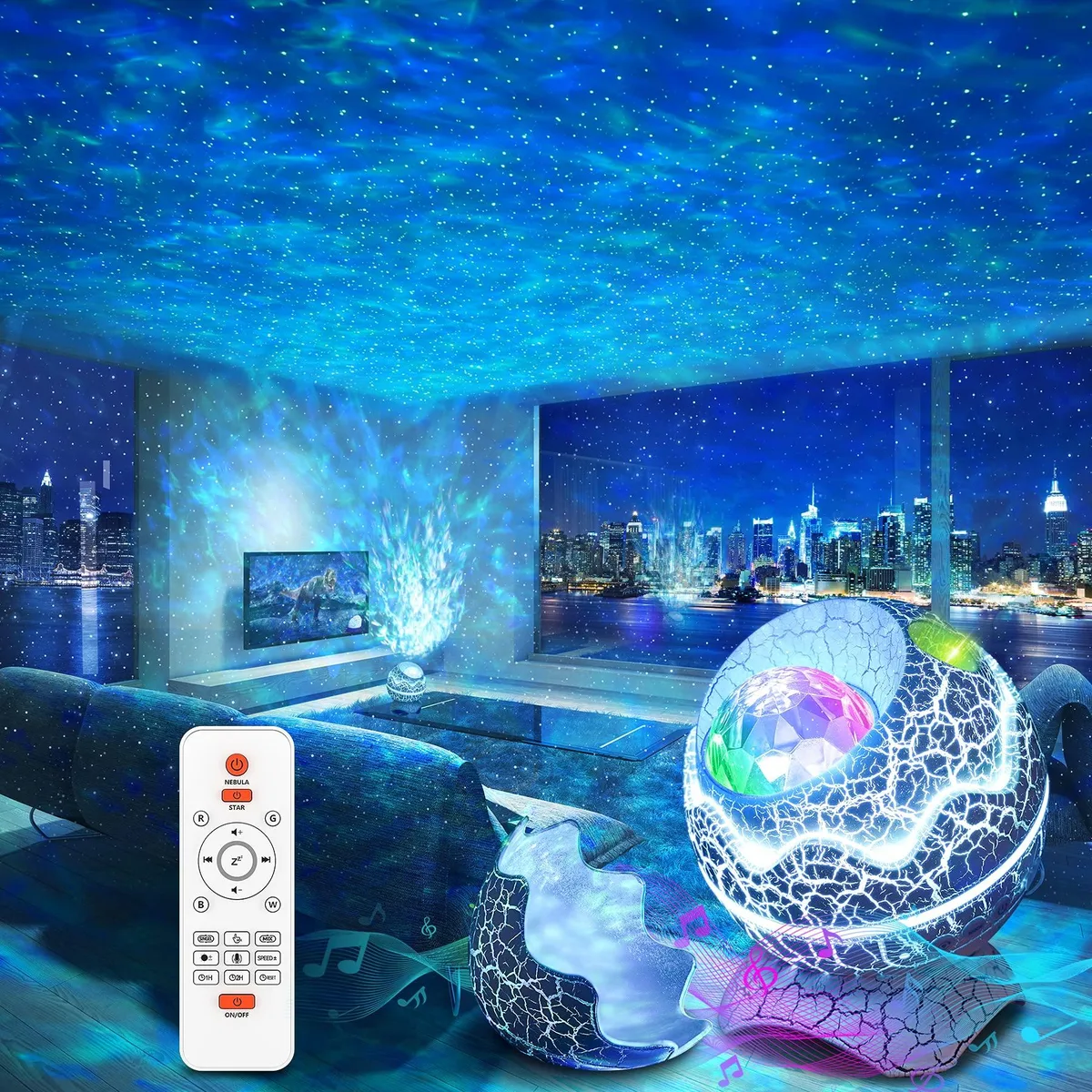 White star projector with remote and stand