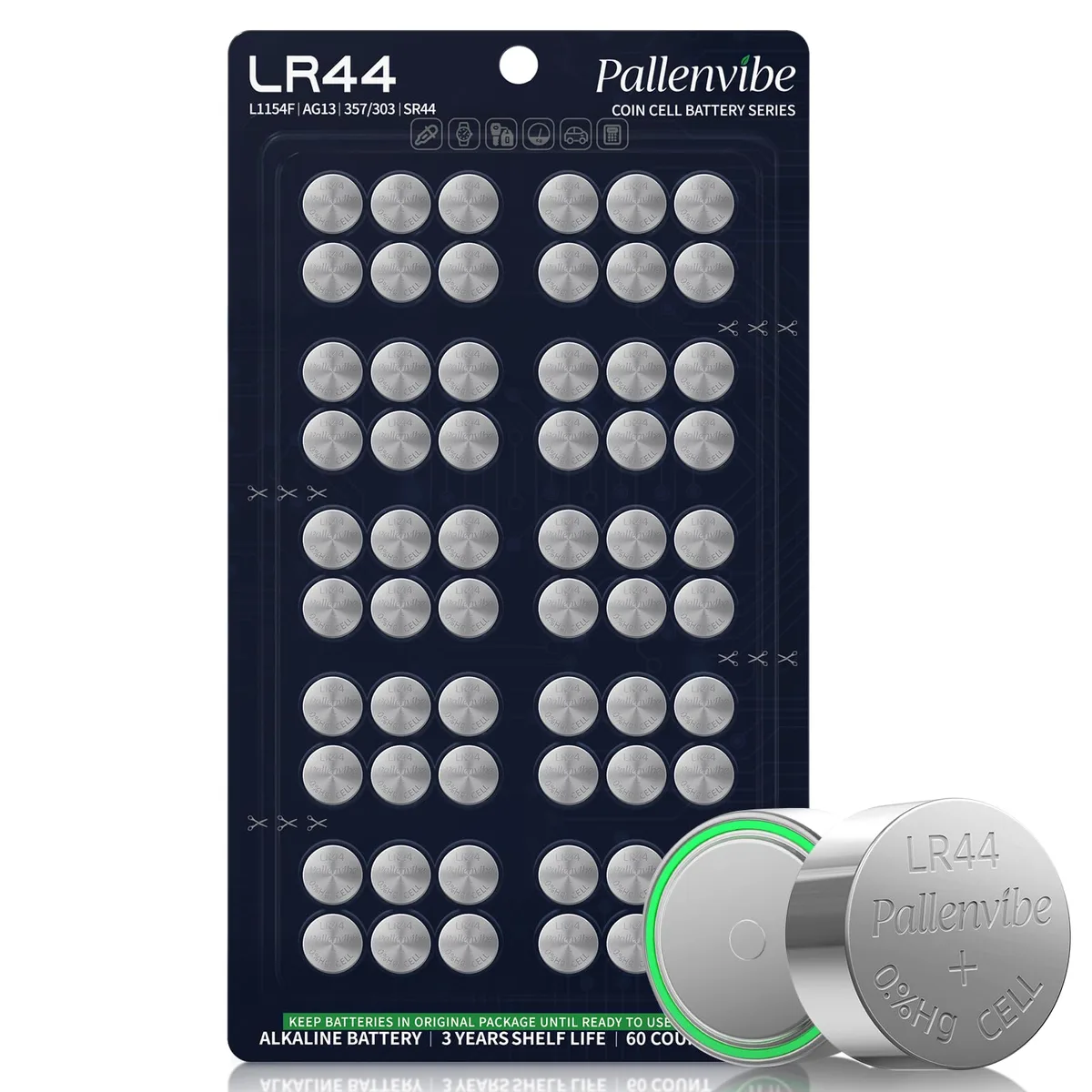 No Sew No Sew LR44 AG13 A76 L1154F SR44 1.5V Alkaline 60 Pack — product photo