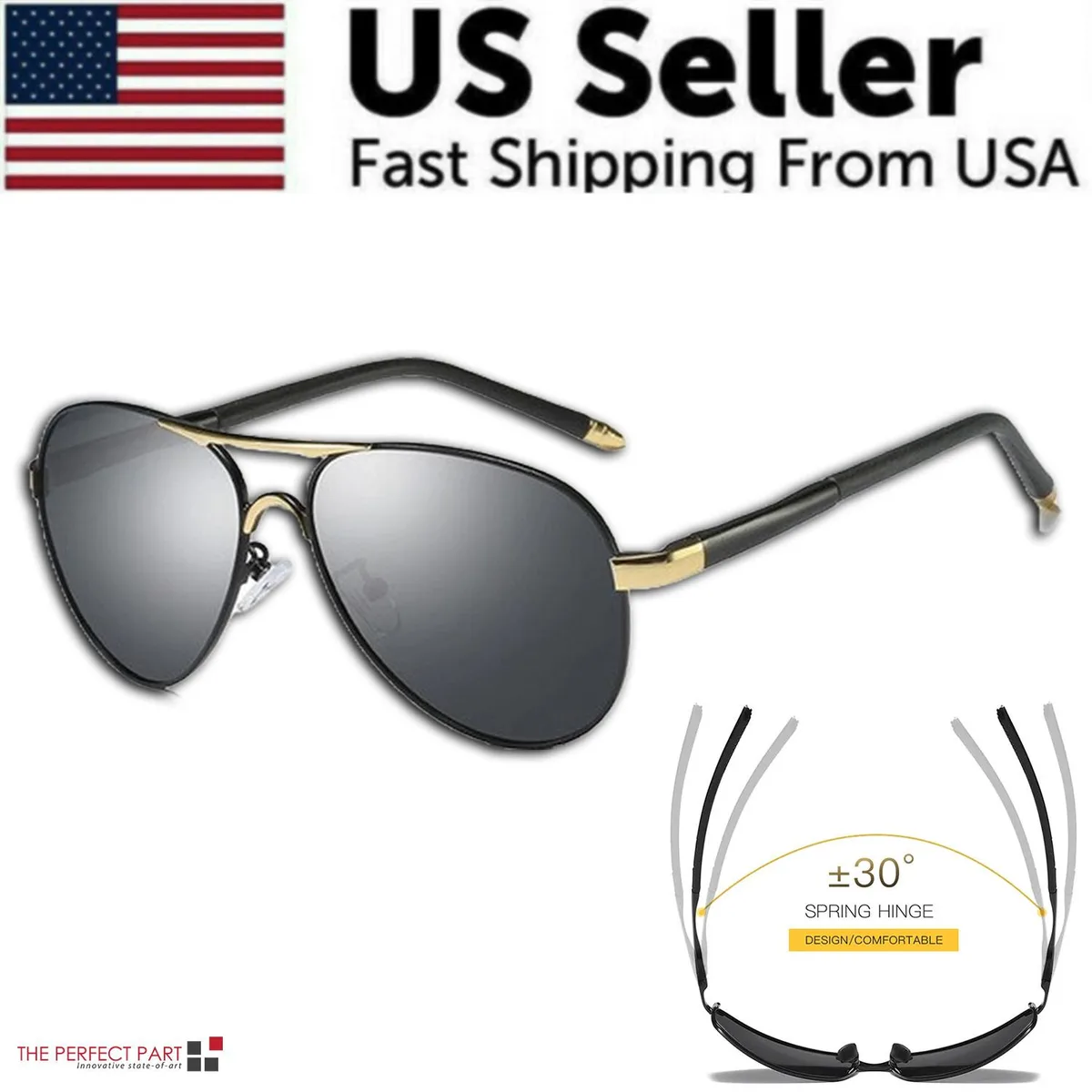 The Perfect Part The Perfect Part Polarized Sunglasses Style 2 Gold Black Lens 2-pack 48mm 20mm 137mm UV400 — product photo