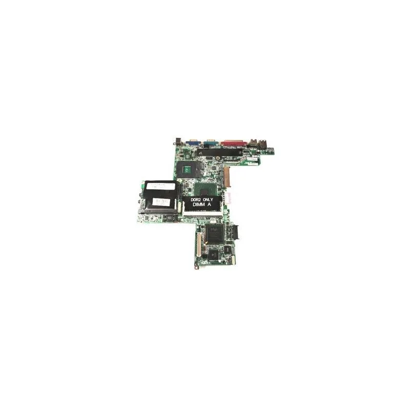 Green rectangular laptop motherboard with silver components and multiple connectors