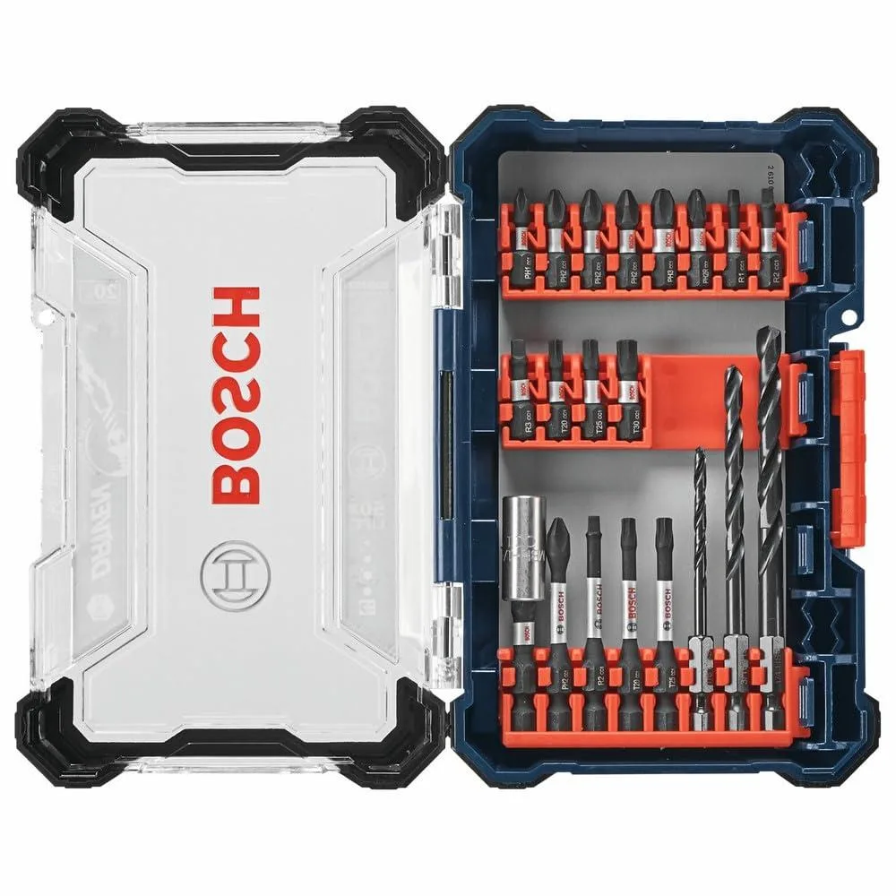 Black rectangular custom case holding 20-piece impact-rated steel bit set
