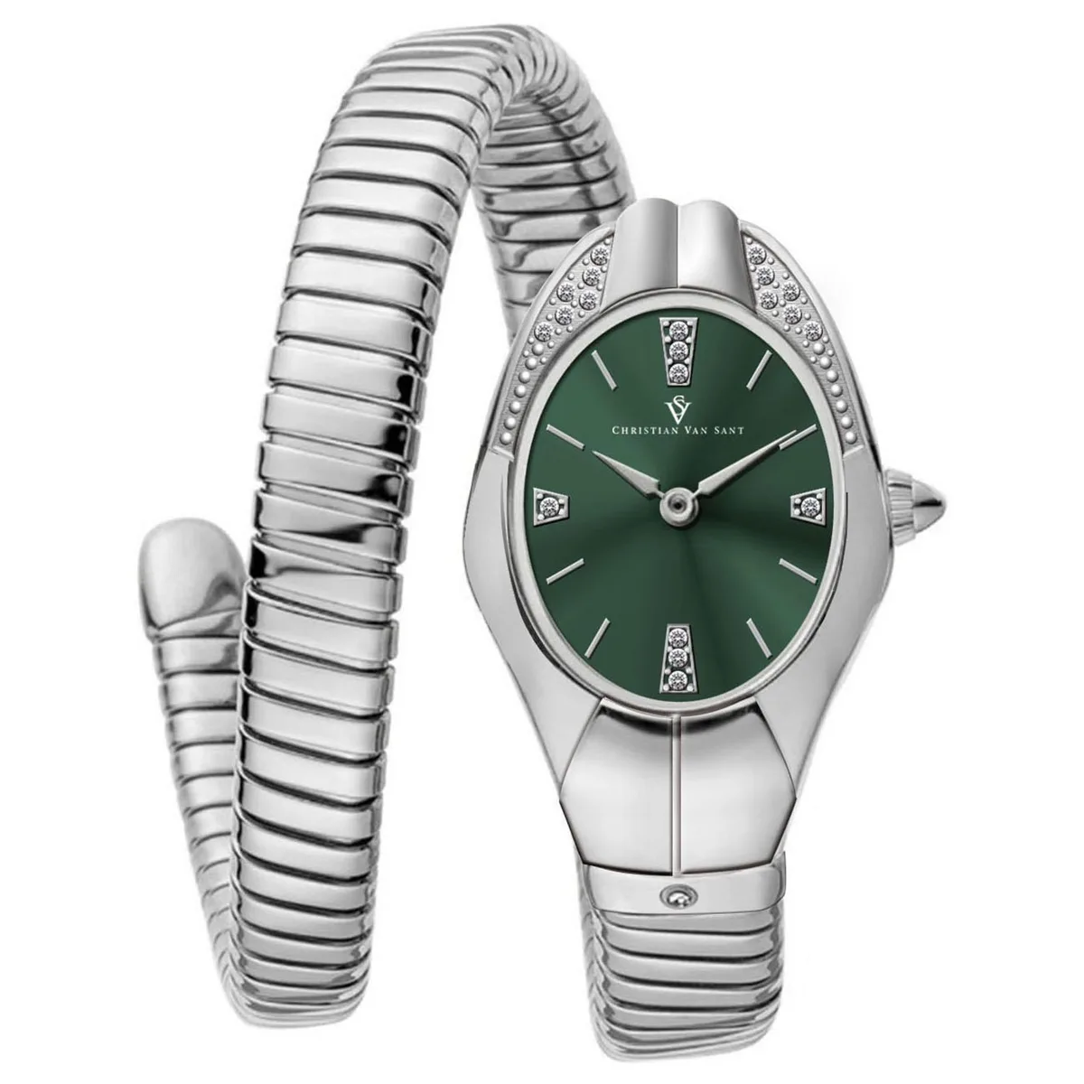 Christian Van Sant Naga watch with green dial and stainless steel bracelet