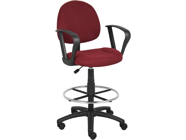 BOSS Office Products BOSS Office Products B1617-BY Burgundy Drafting Stool 27" Base 20" Foot Ring Loop Arms office furniture — product photo