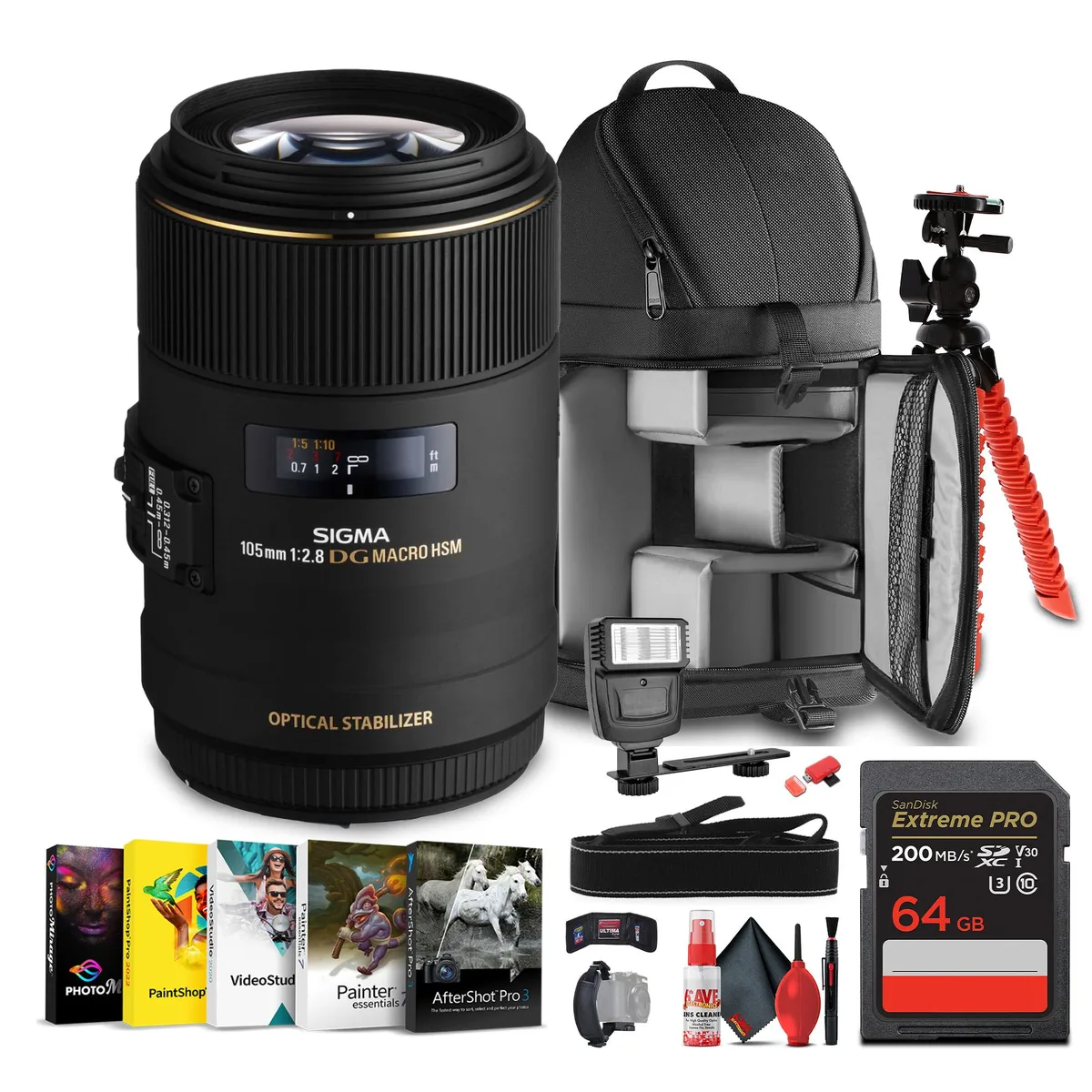 SIGMA SIGMA 105mm f/2.8 Macro Lens for Canon EF with 12-inch Tripod Bundle — product photo