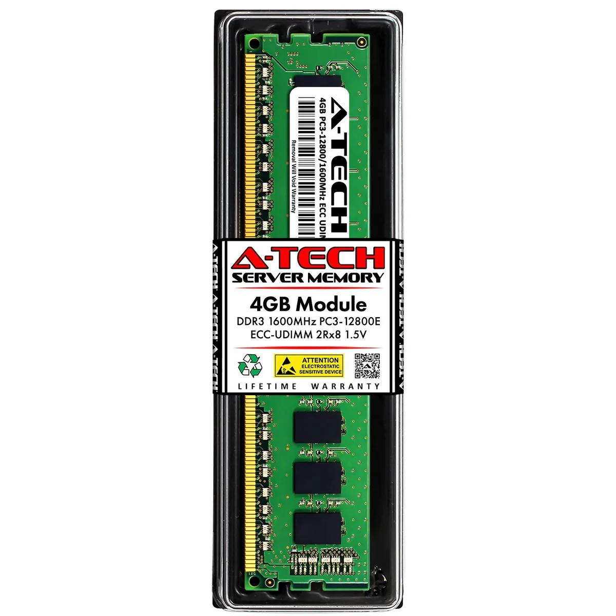 Green 240-pin DDR3 UDIMM with black memory chips and gold contacts
