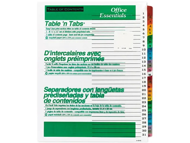 Avery Avery 11681 Tab Dividers 31 Multicolor 1-31 Letter 3-Hole Punched — product photo