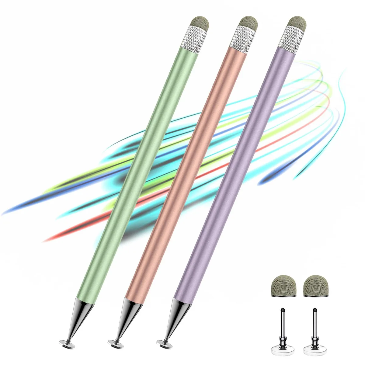 Zhao Cai Jin Bao 2-in-1 Disc & Fiber Tip Stylus Green/Purple/Rose Gold — product photo