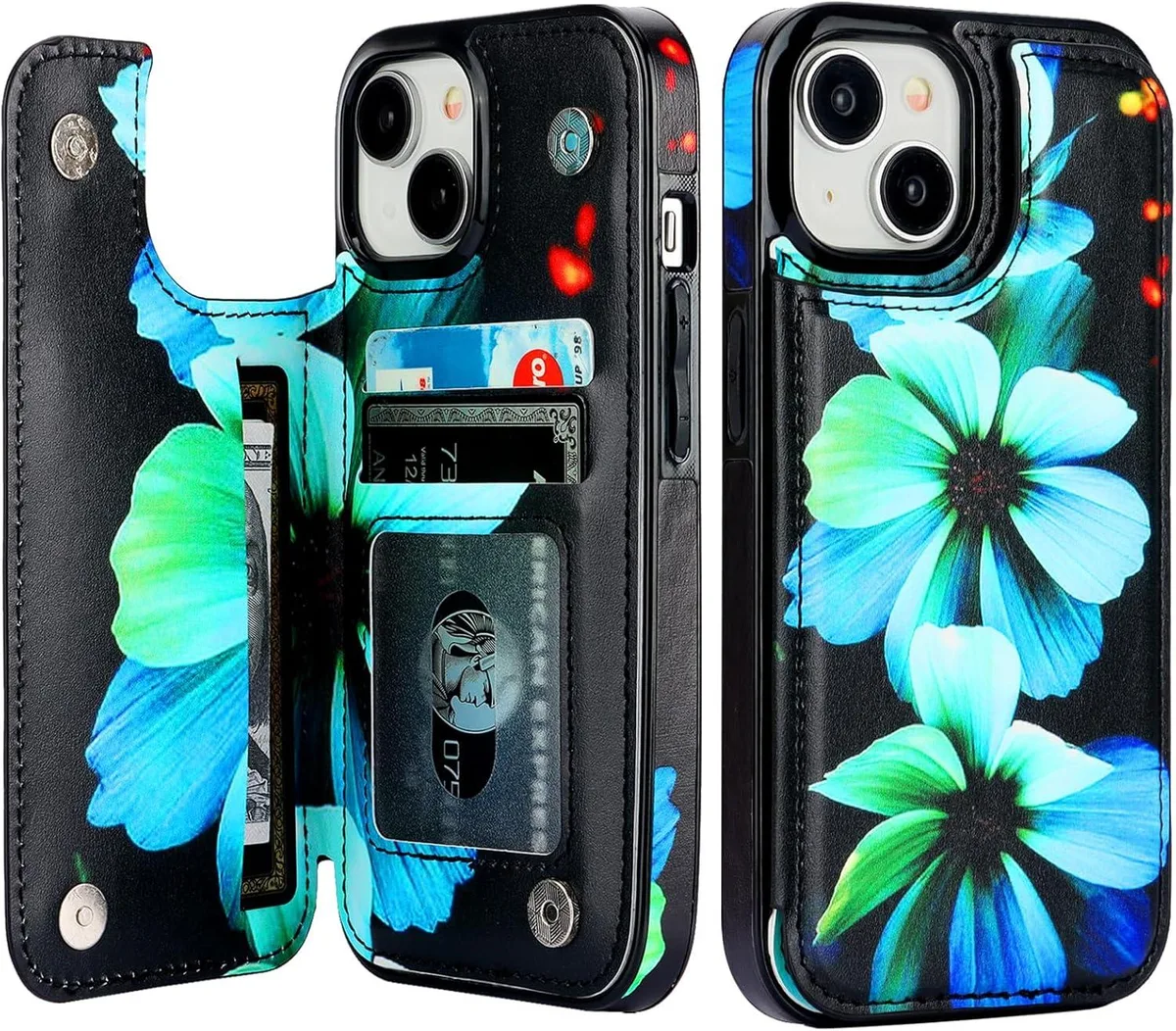 TAURKENAM TAURKENAM iPhone 15 Wallet Case Blue Florals 6.1 — product photo