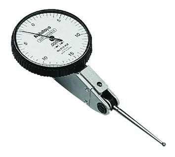 White dial test indicator with yellow face, horizontal body, 40 mm dial, dovetail mount visible