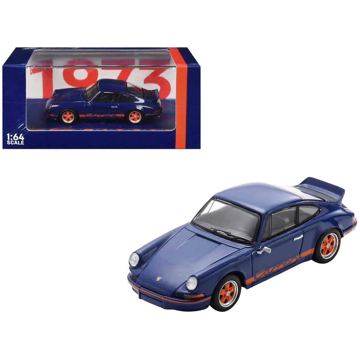 Spark Pub Spark Pub 1973 Porsche 911 RS 2.7 Blue Orange Stripes 1/64 hobby collectible — product photo