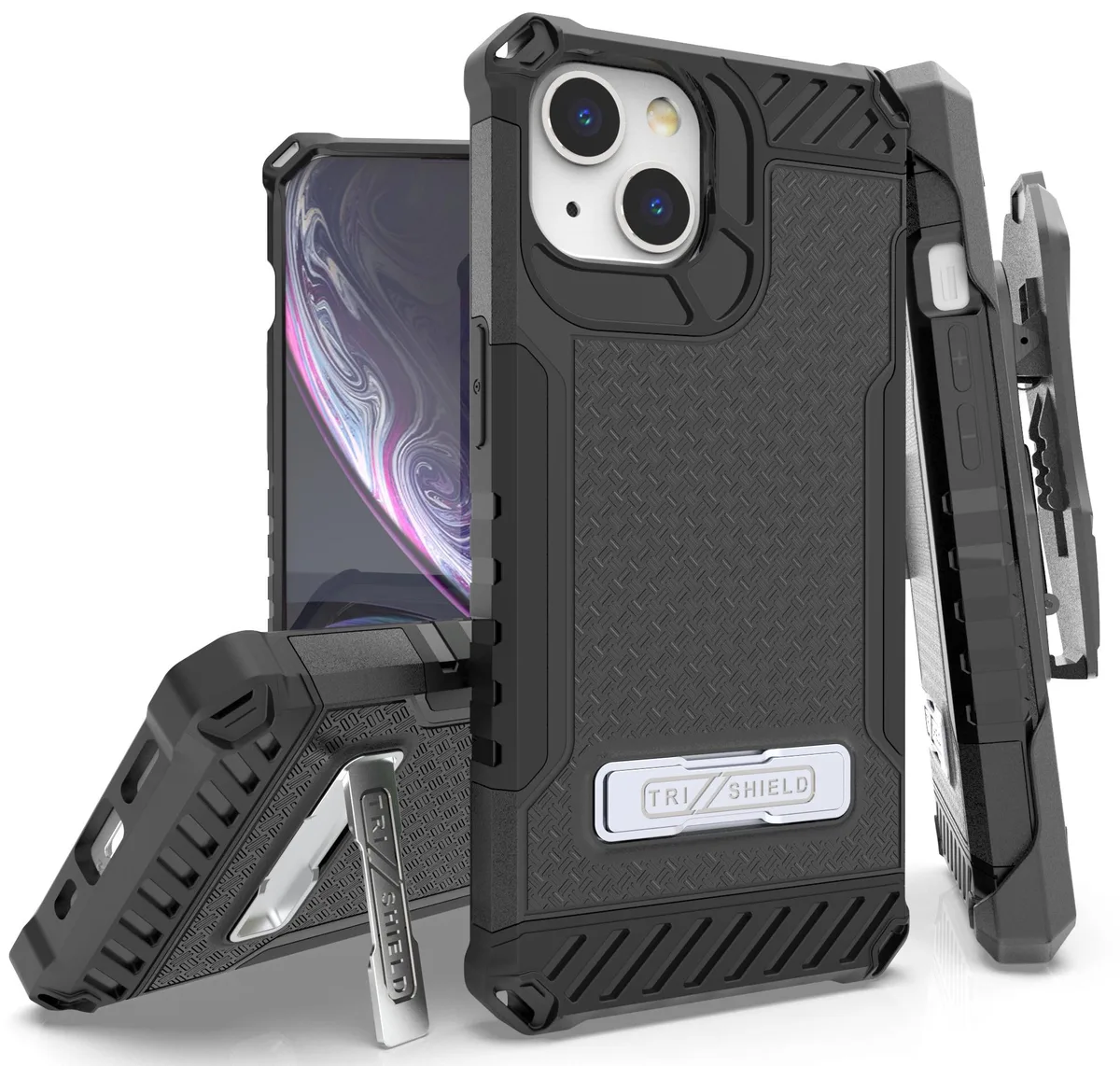 Nakedcellphone Nakedcellphone Tri-Shield Combo Case for iPhone 13 with Belt Clip Holster and Strap — product photo