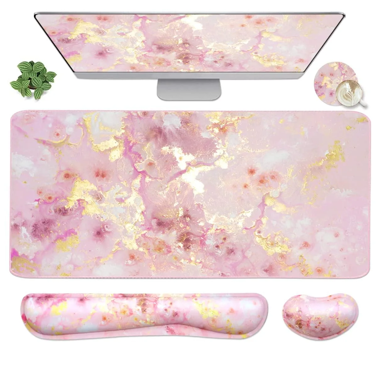  WB WEIRDBEAST DESK-P-SFJS 4-in-1 Mouse Pad Set Pink Gold Marble — product photo