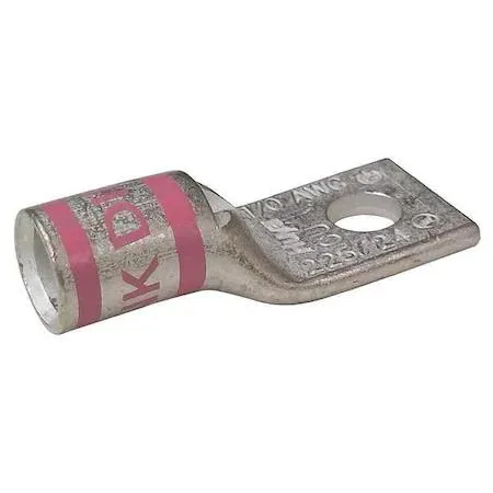 Copper one-hole compression lug, short barrel, pink color code, 3/8 inch stud hole