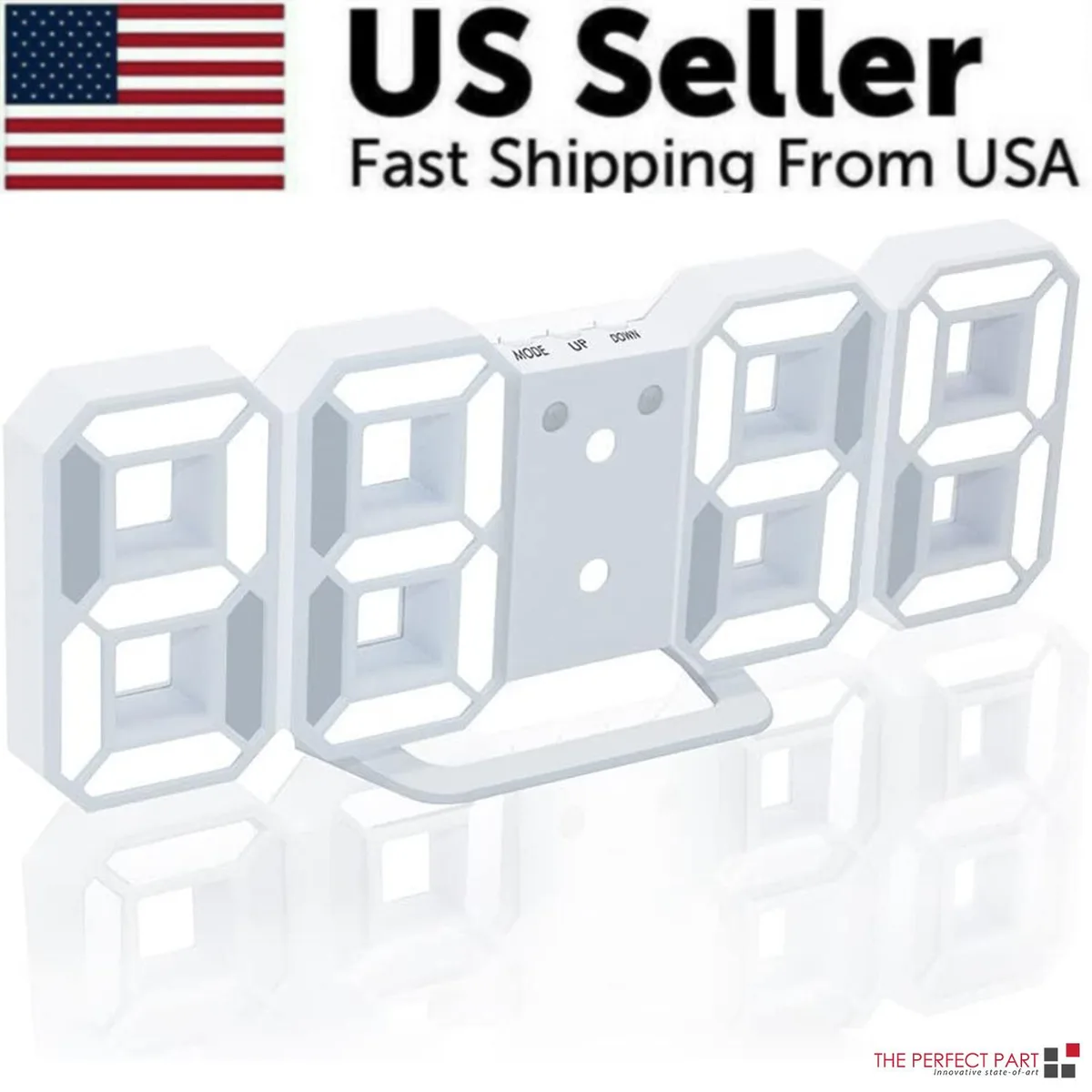 The Perfect Part The Perfect Part Digital 3D LED Wall Desk Clock White 12/24H — product photo