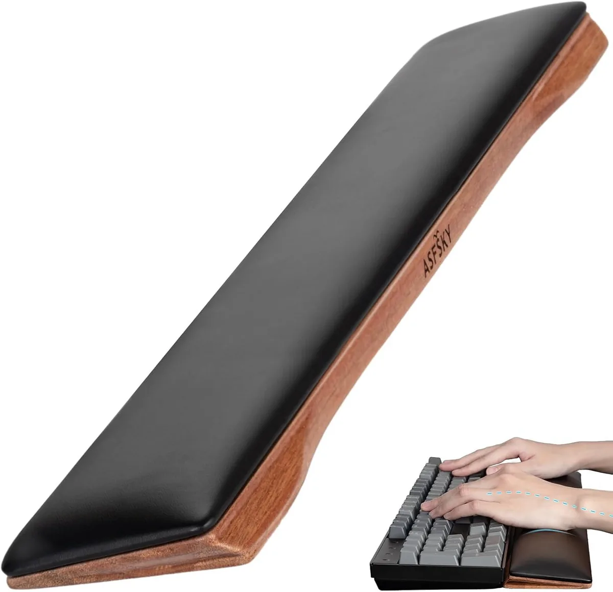 Kenuco Kenuco Wooden Wrist Rest Memory Foam PU Leather 17.3 x 3.15 x .79 Black — product photo