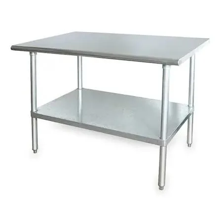 Stainless steel work table, 48 by 24 inches, gray frame, galvanized undershelf, unassembled