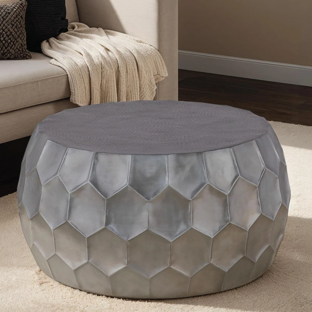tuphen tuphen CT101 round aluminium occasional table 32 inch antique silver — product photo
