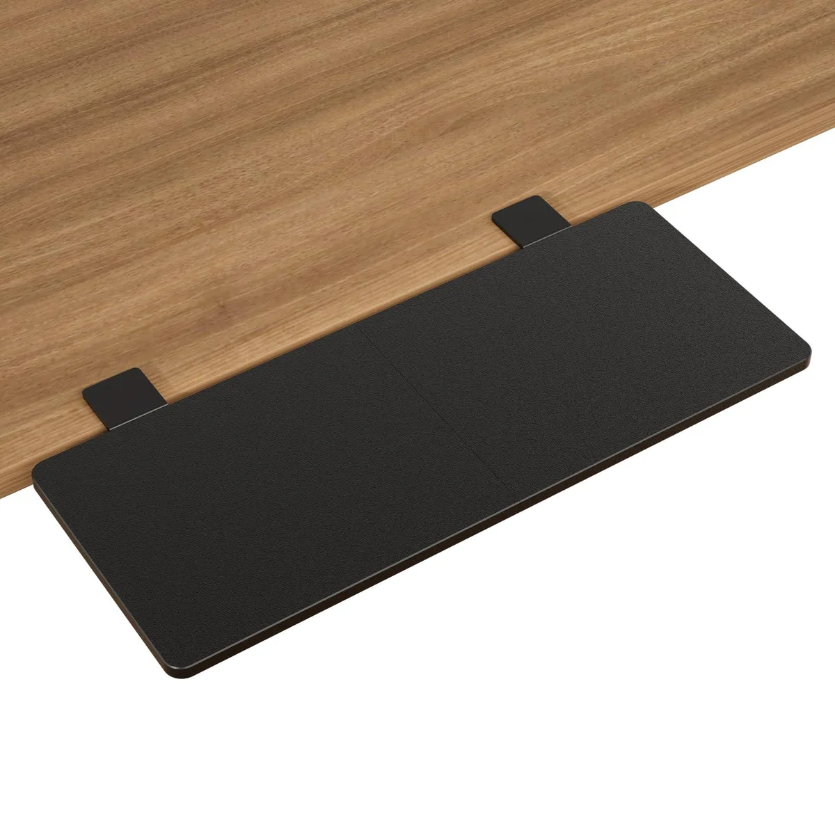 Black clamp-on desk extender, 9.5 by 23.6 inches, foldable keyboard tray with wrist support