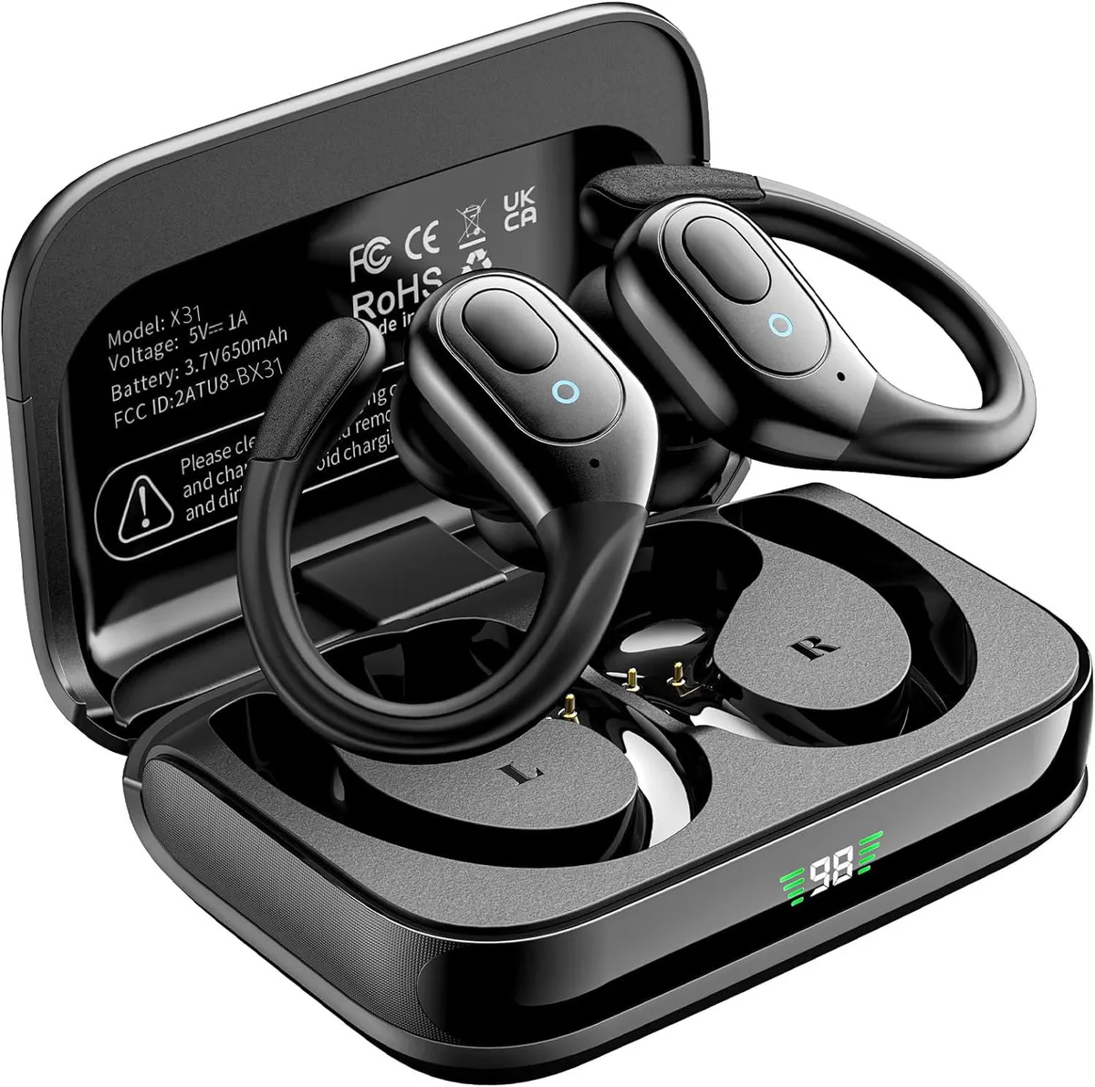 AUTYUE AUTYUE Black Over Ear Wireless Headphones 75H IPX7 650mAh Case — product photo