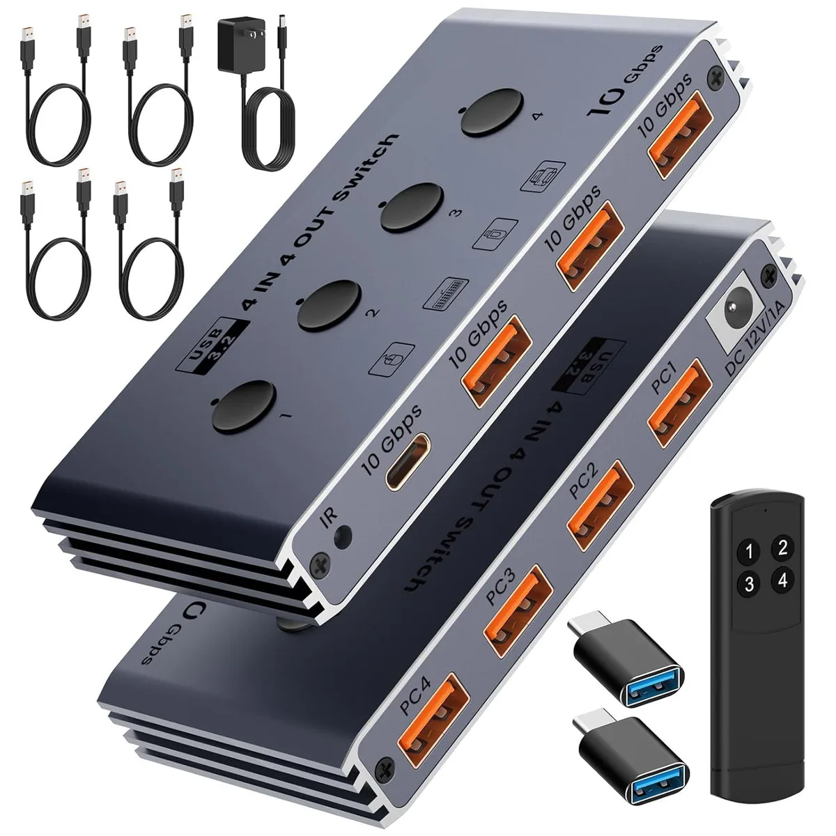 Hitoor Hitoor OZU4 4-Port USB 3.2 Switch 10Gbps 1C+3A Remote Power Adapter — product photo