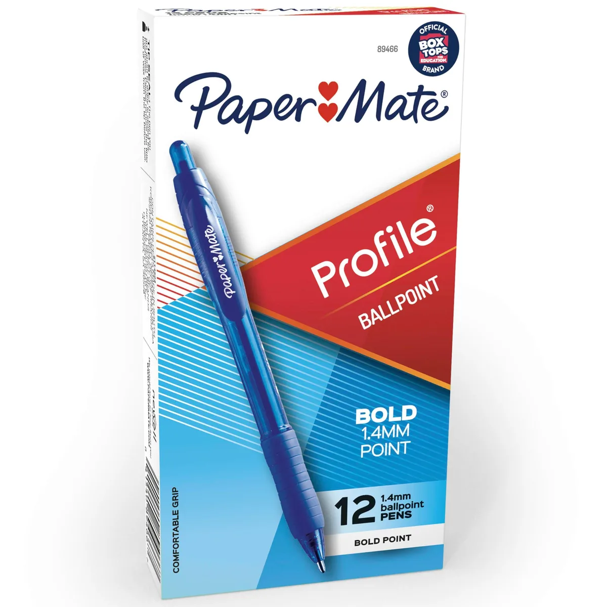Twelve retractable blue ballpoint pens with rubberised grip