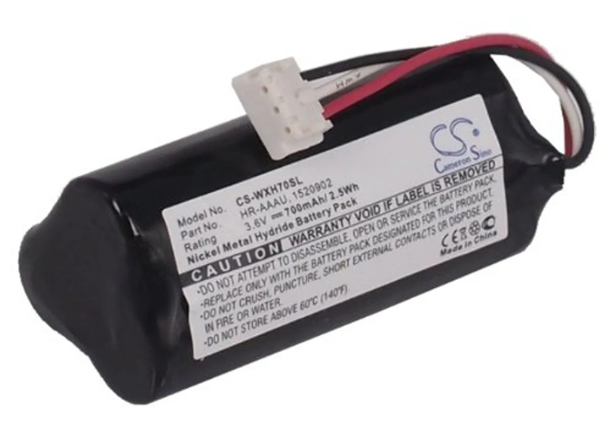 Small rectangular rechargeable battery with yellow label, 45.60 by 19.70 by 19.70 mm, 35 g