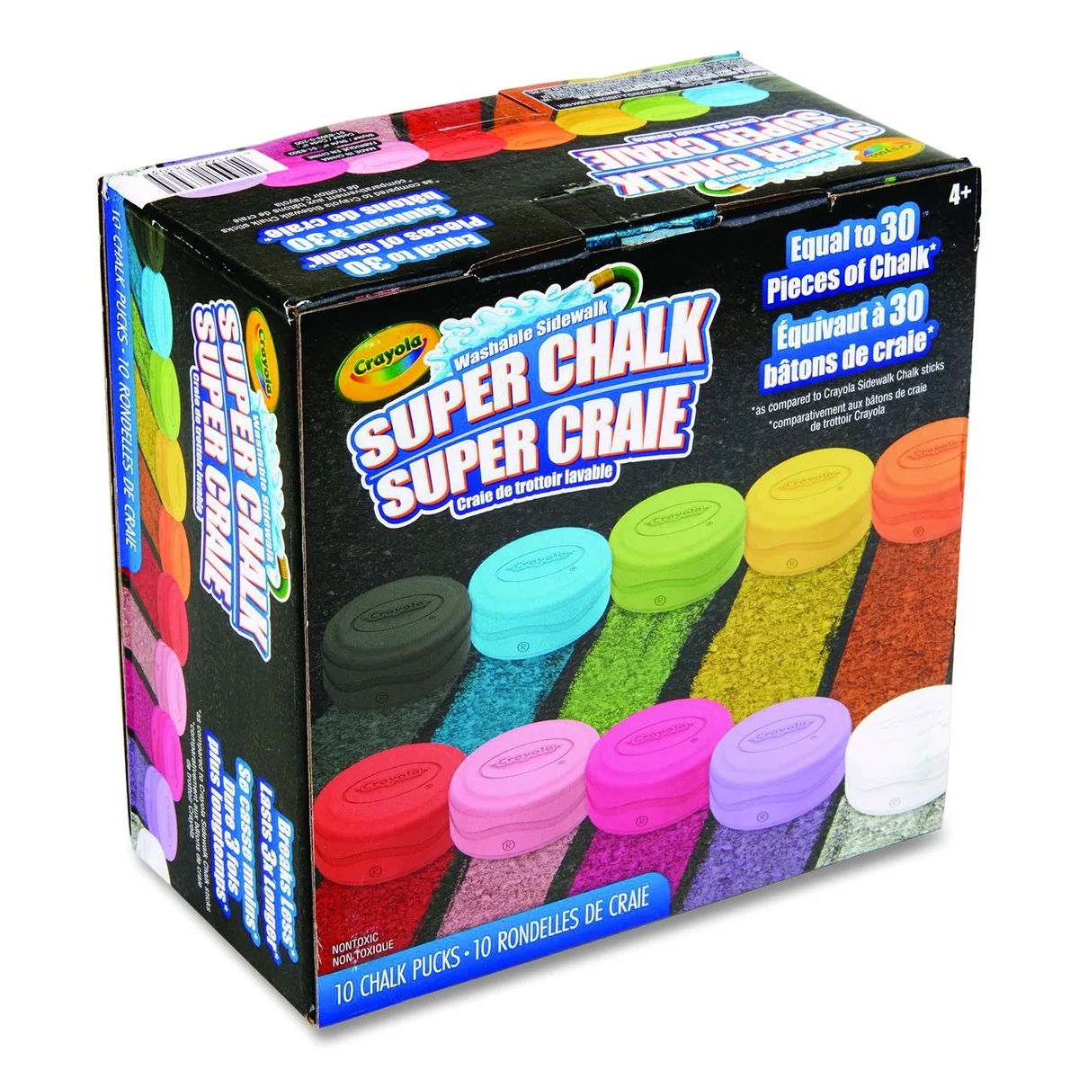 Crayola Crayola Super Chalk 1" x 2.8" 10 Assorted Colors 10 Pucks/Box 518303 — product photo