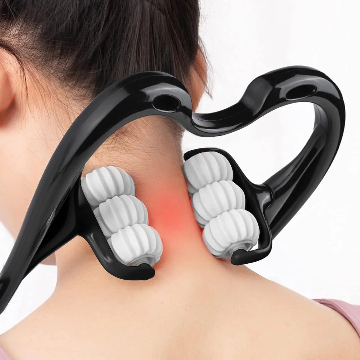 Blue handheld massager with six rotating massage balls, lightweight TPR and PP construction
