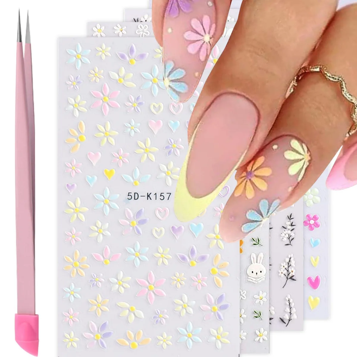  Cricut VOTACOS 5D Embossed Daisy Nail Stickers Pack of 2 — product photo