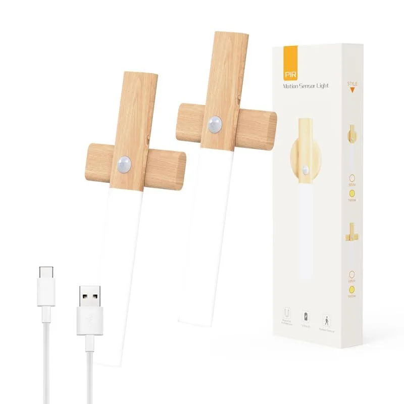 Two white rectangular wood lights with magnetic backs, 8.11 inches long