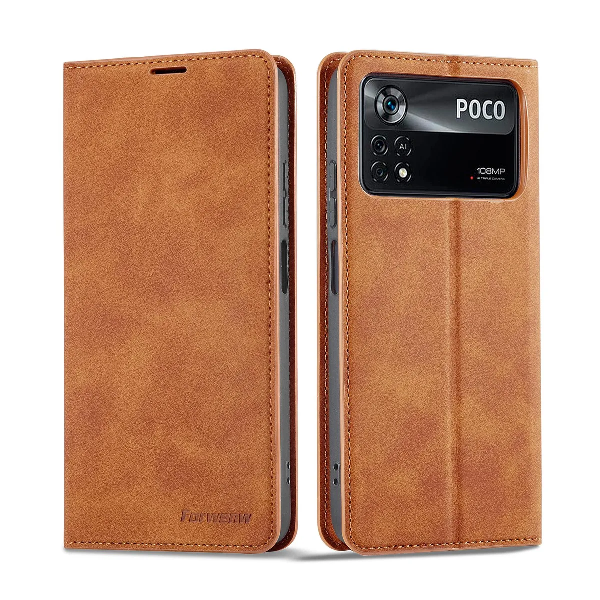 BONAEVER BONAEVER Flip Wallet Case Xiaomi Poco M4 Pro 4G 6.43 Brown — product photo