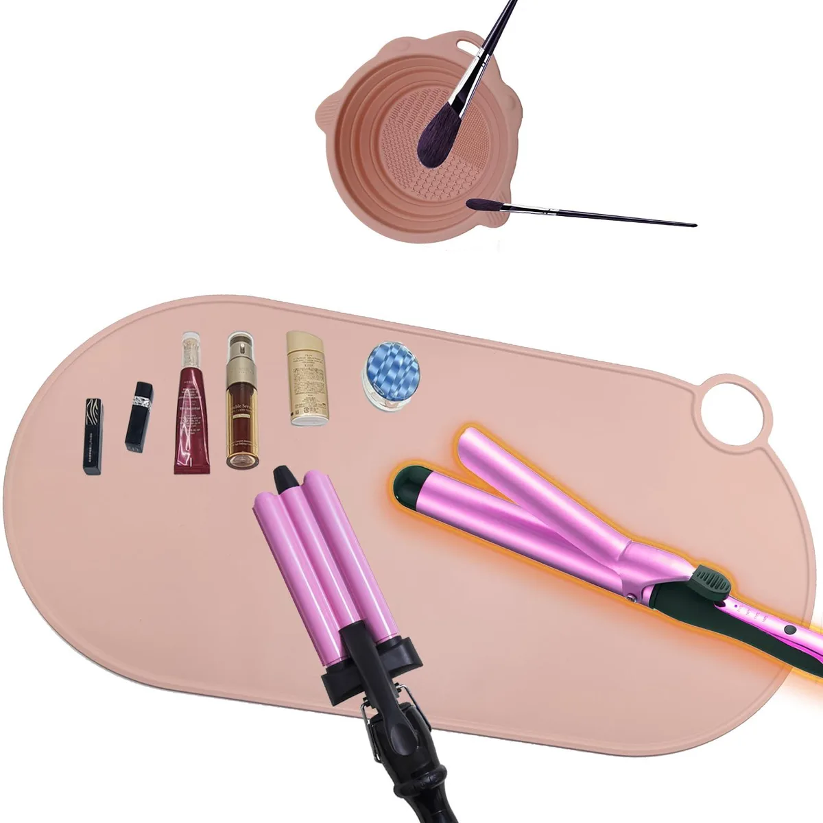 Two flexible silicone pieces: a flat mat and a small textured bowl, both heat resistant from -40 to 200 degrees Celsius